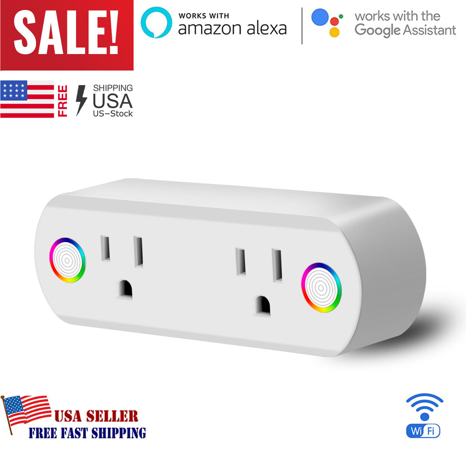 Smart Plug WiFi Socket 2 Outlet Remote Control Switch Work For Alexa Google Home