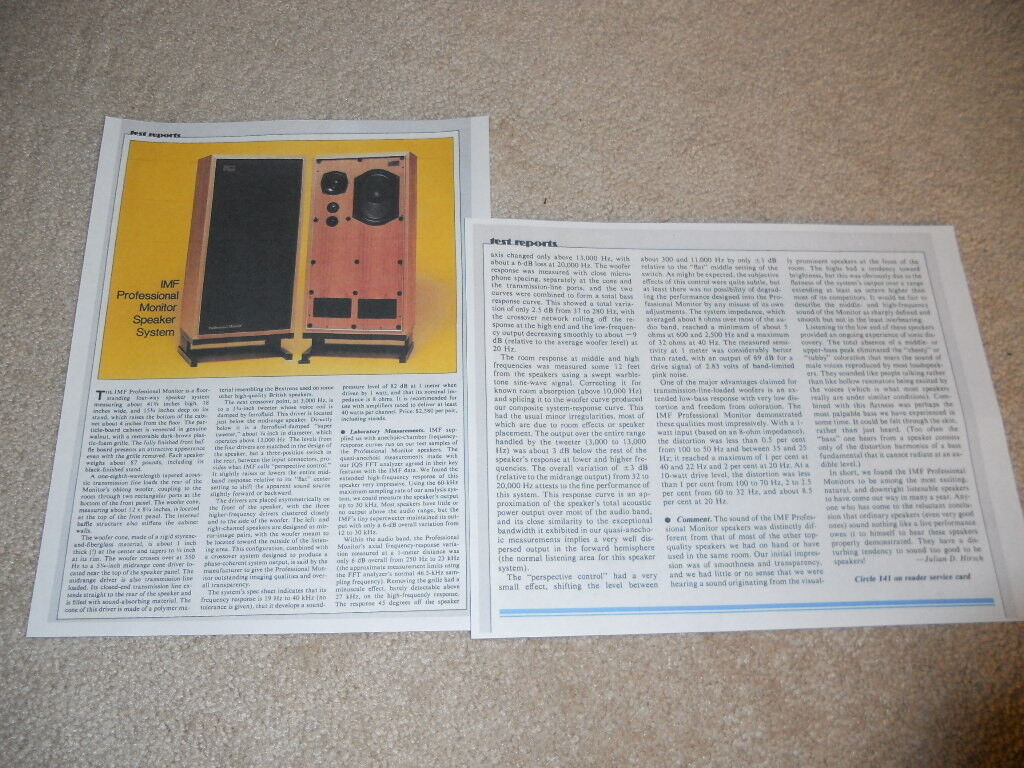 IMF Professional Monitor Speaker Review, 1983, 2 pg, Complete Test