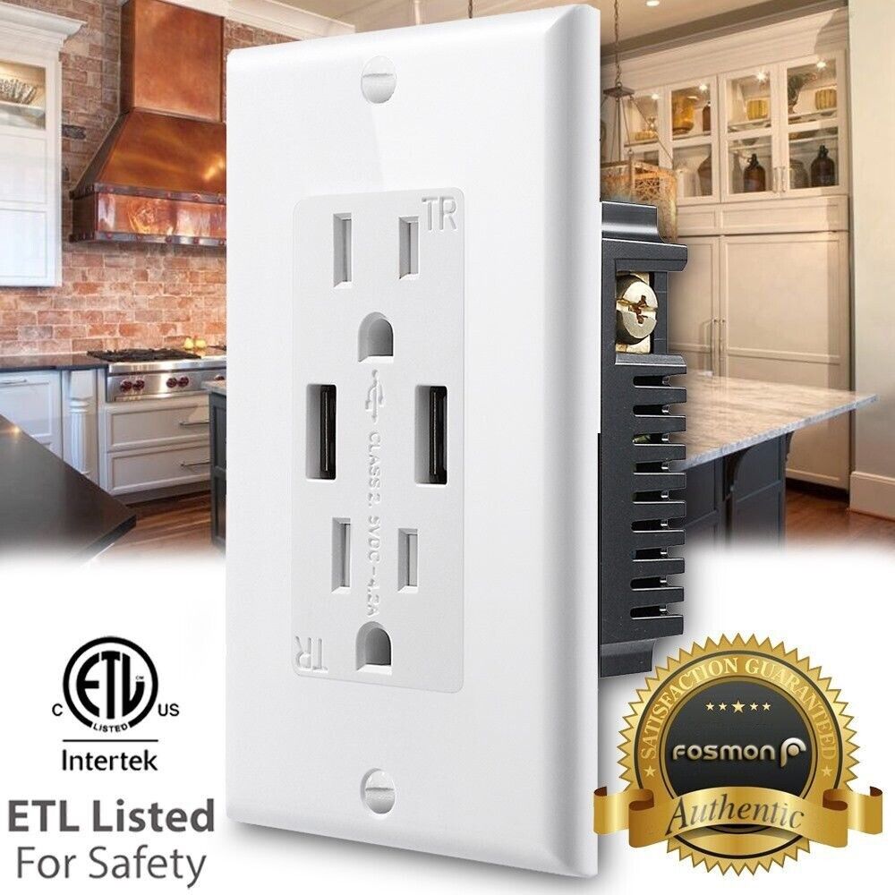 Tamper Resistant Outlet TR Receptacle 15A Wall Plate 2x 4.2A USB Port Charger