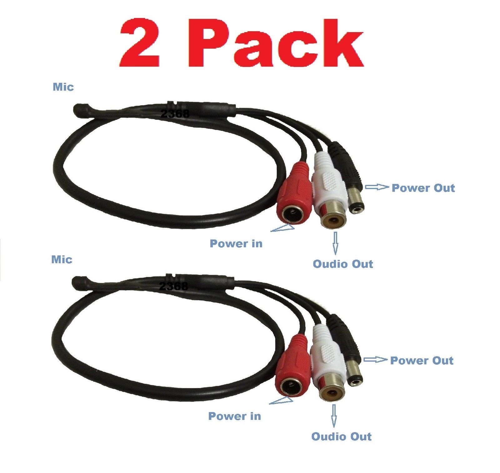 2 Pack High Sensitive Audio Mic Microphone for CCTV Security Camera 