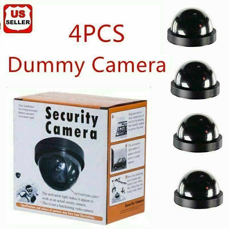 4 Fake Dummy Dome Surveillance Security Camera with LED Sensor Light
