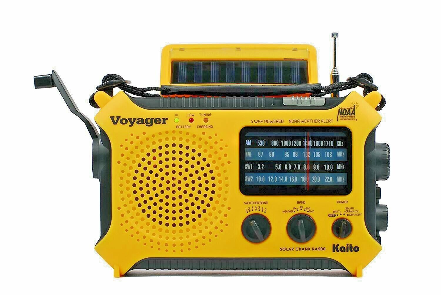 Kaito KA500 AM FM Shortwave Solar Crank Emergency Weather Alert Radio Yellow