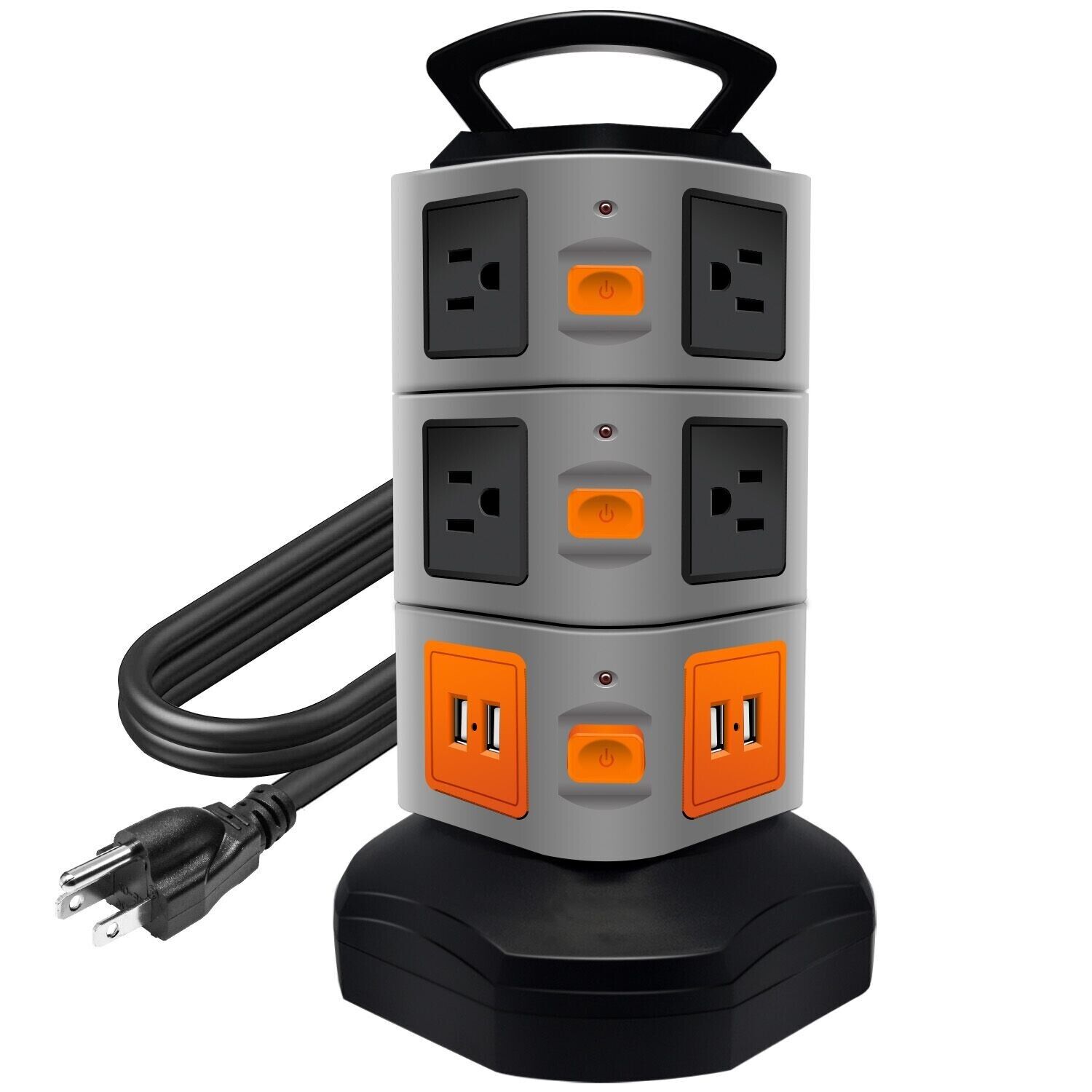 Multi-outlet power tower Vertical Rotating Overload protector 4 USB / 10 Outlets