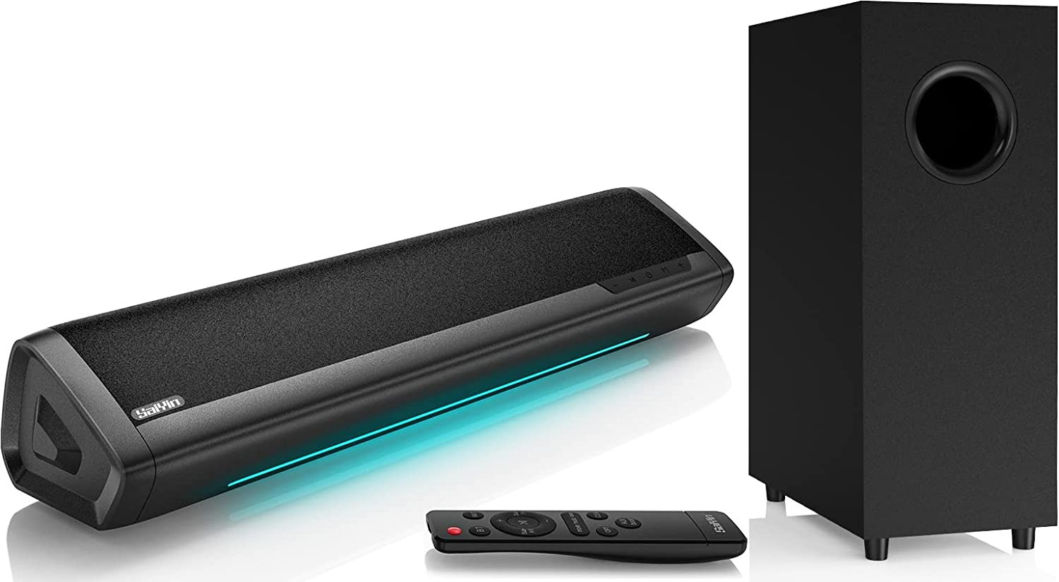Saiyin Sound Bars for TV with Subwoofer, 2.1 Deep Bass Small Soundbar Monitor Sp