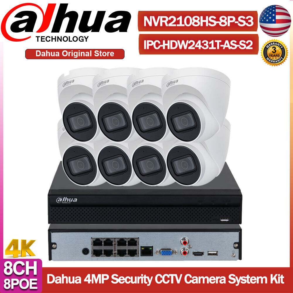 Dahua 4k 8CH 8POE Security CCTV System 4MP Smart Starlight IR IP Camera MIC Lot