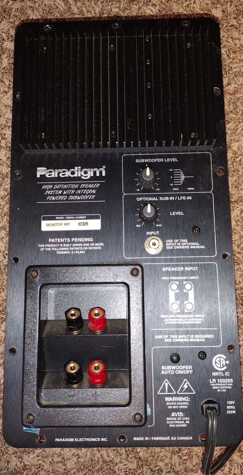 Paradigm Monitor 90P V1 plate Amplifier W/Crossover