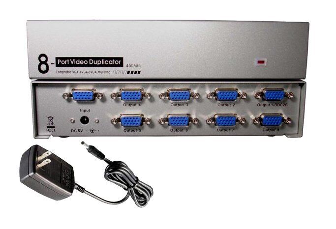 8-Way Port SVGA VGA Multi Video Monitors Duplicator 450MHz Amplified Splitter