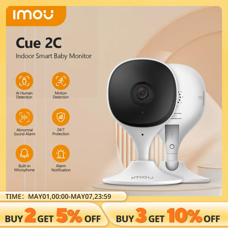 Cue 2C 1080P Security Action Indoor Camera Baby Monitor Night Vision Device Vide