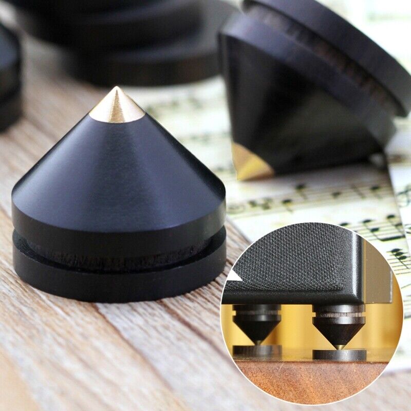 4Pcs 23 mm Ebony Wooden HIFI Speaker Isolation Spike Cone Copper Feet+Base Pad