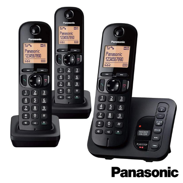 PANASONIC TGC223 CORDLESS TRIO PHONE WITH ANSWERING MACHINE BLACK KX-TGC223EB