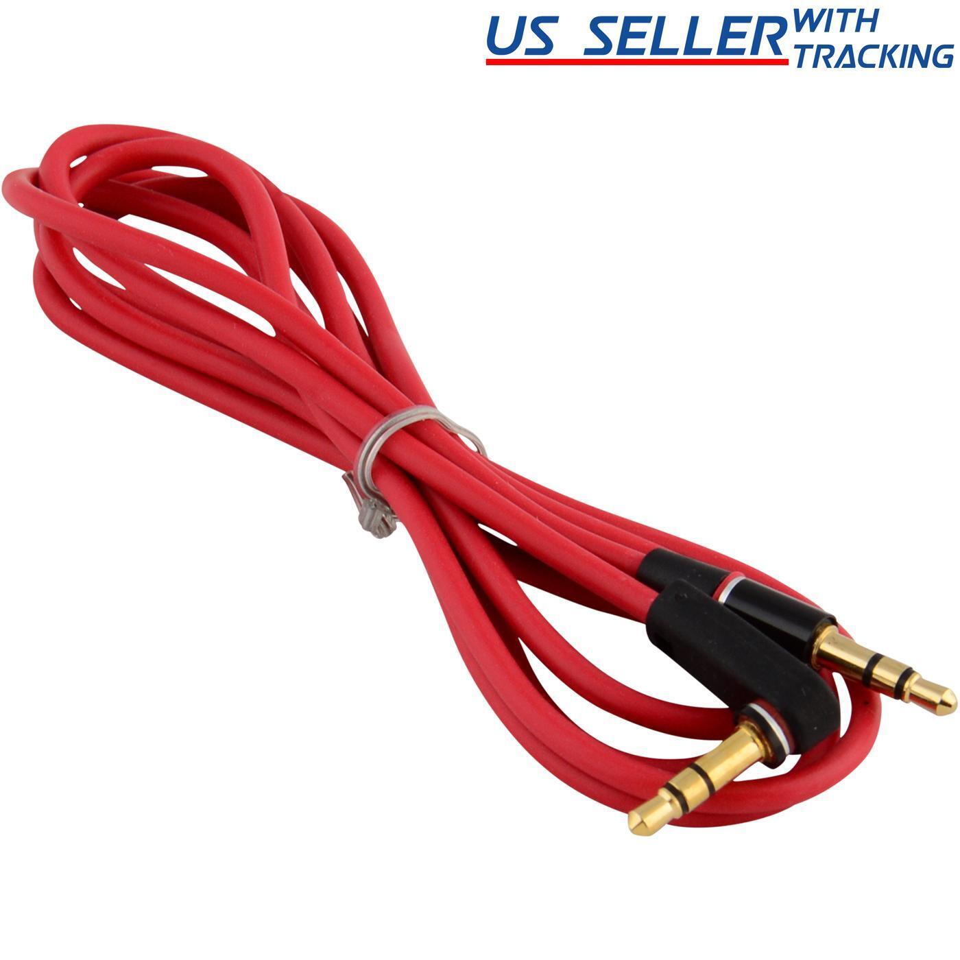 3.5mm Male to M Aux Cable Cord L-Shaped Right Angle Car Audio Headphone Jack Red
