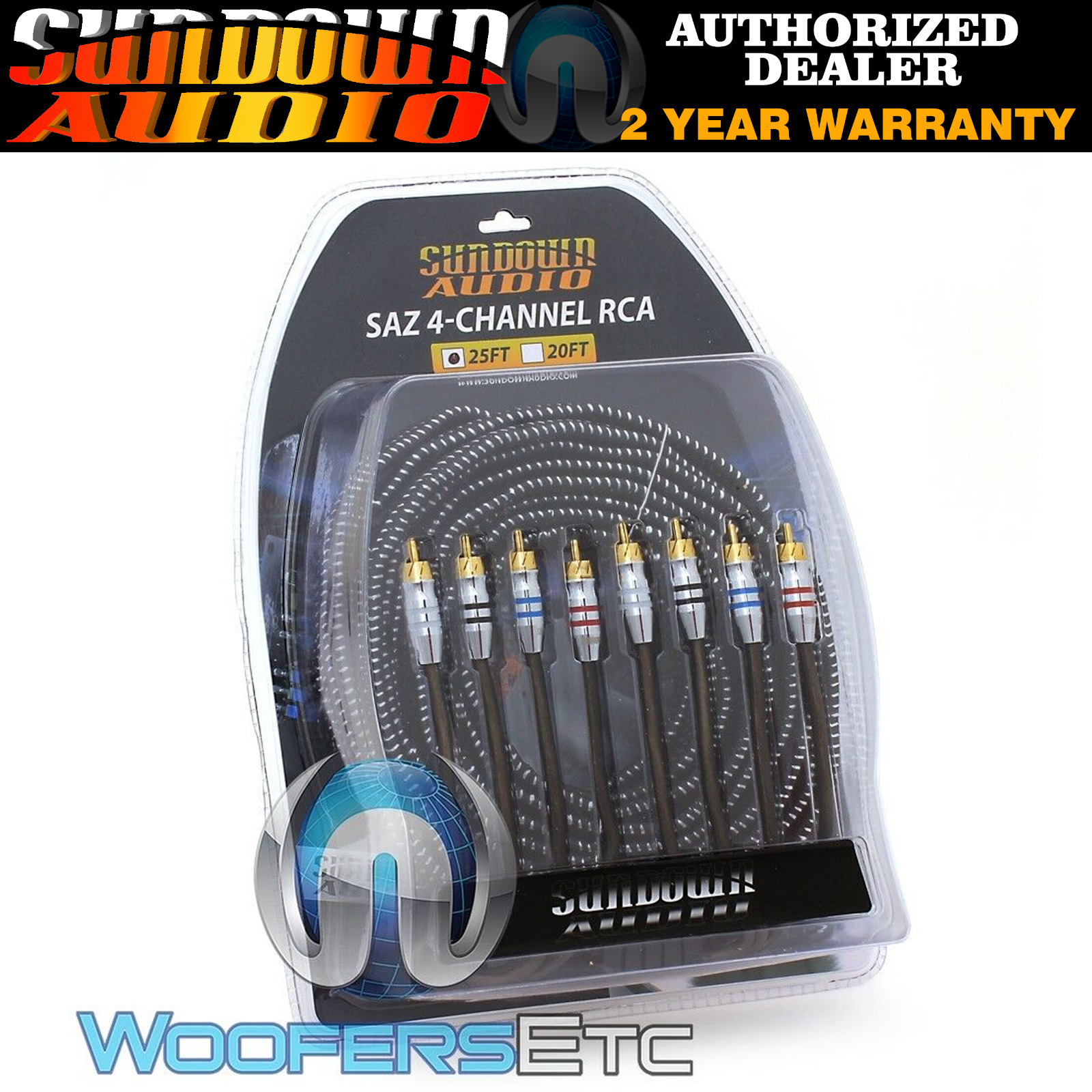 SUNDOWN AUDIO 25FT SAZ 4CHANNEL SOLID 100% OFC COPPER TWISTED RCA AMPLIFIER WIRE