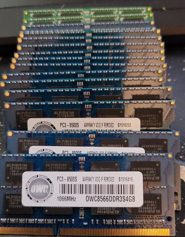 Lot of 14 x 4GB Kits OWC 8GB 2X 4GB PC8500s DDR3 1066Mhz SODIMM, for Apple