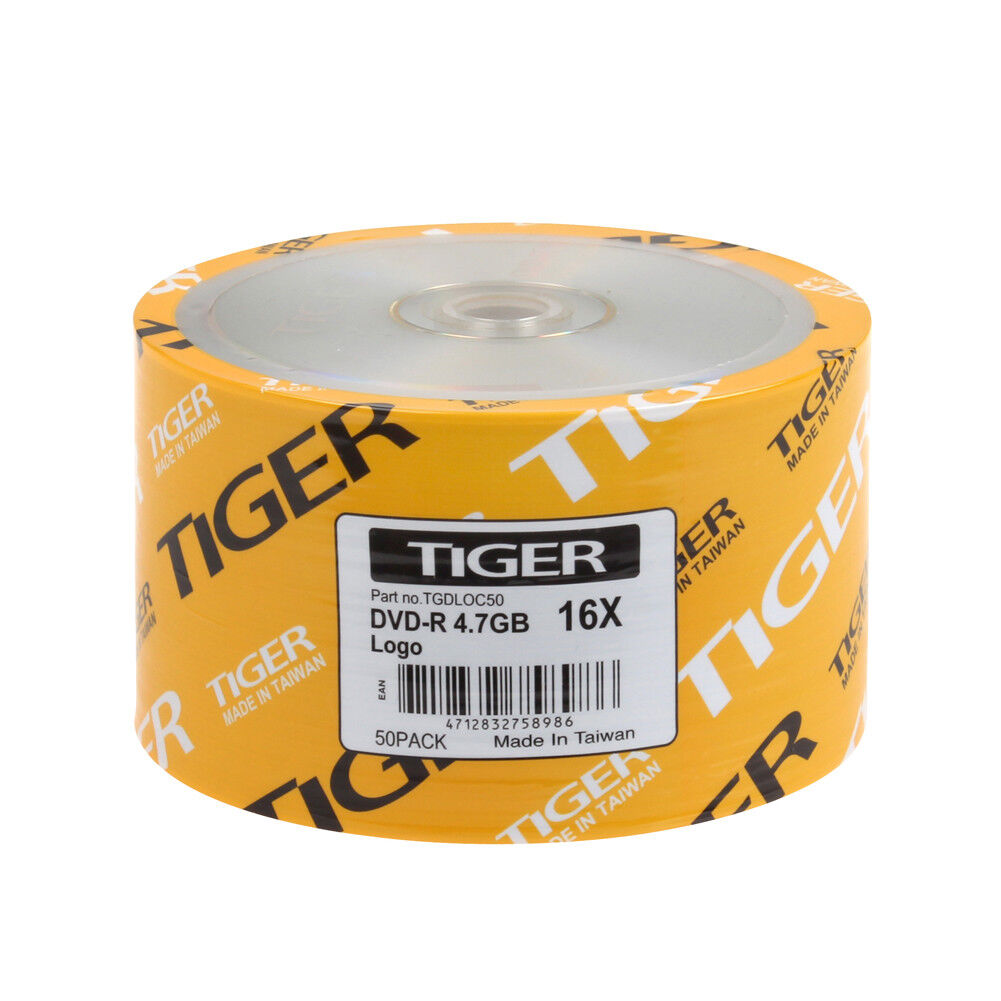 100-Pack 16X Tiger Brand Logo Top DVD-R DVDR Blank Disc Media Storage 4.7GB