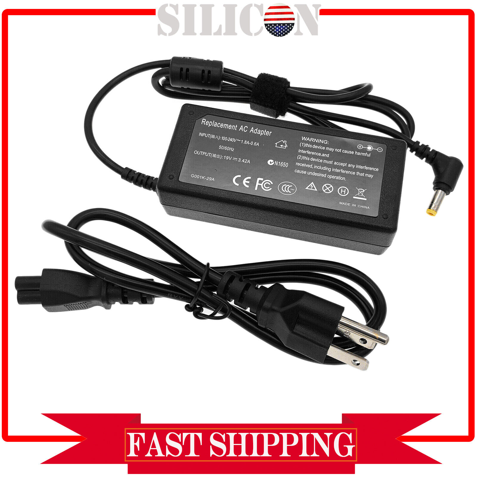 New 19V 3.42A 65W AC Adapter Charger For Toshiba Laptop Power Supply Cord Cable