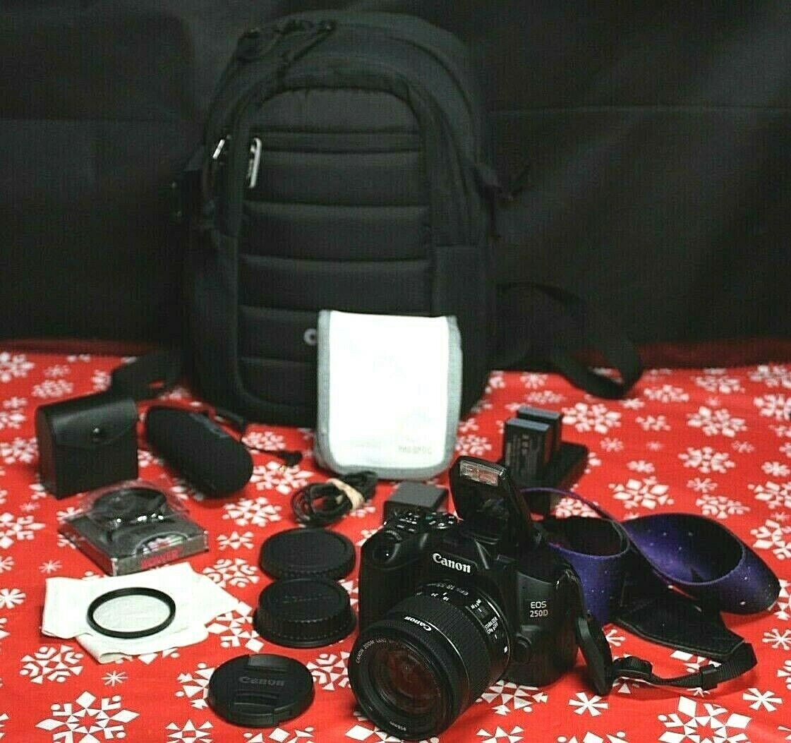 Canon EOS 250D 24.1 MP Digital SLR Camera Kit w/18-55mm Zoom Lens & Extras