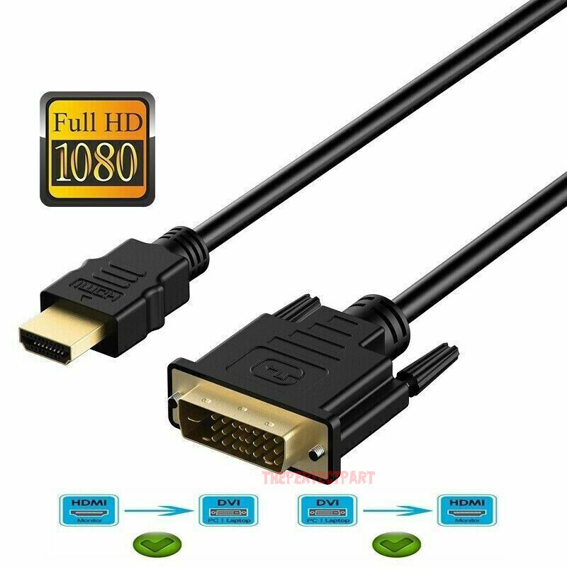 New HDMI to DVI-D 24+1 Pin Monitor Display Adapter Cable Male/Male HD HDTV 5 FT