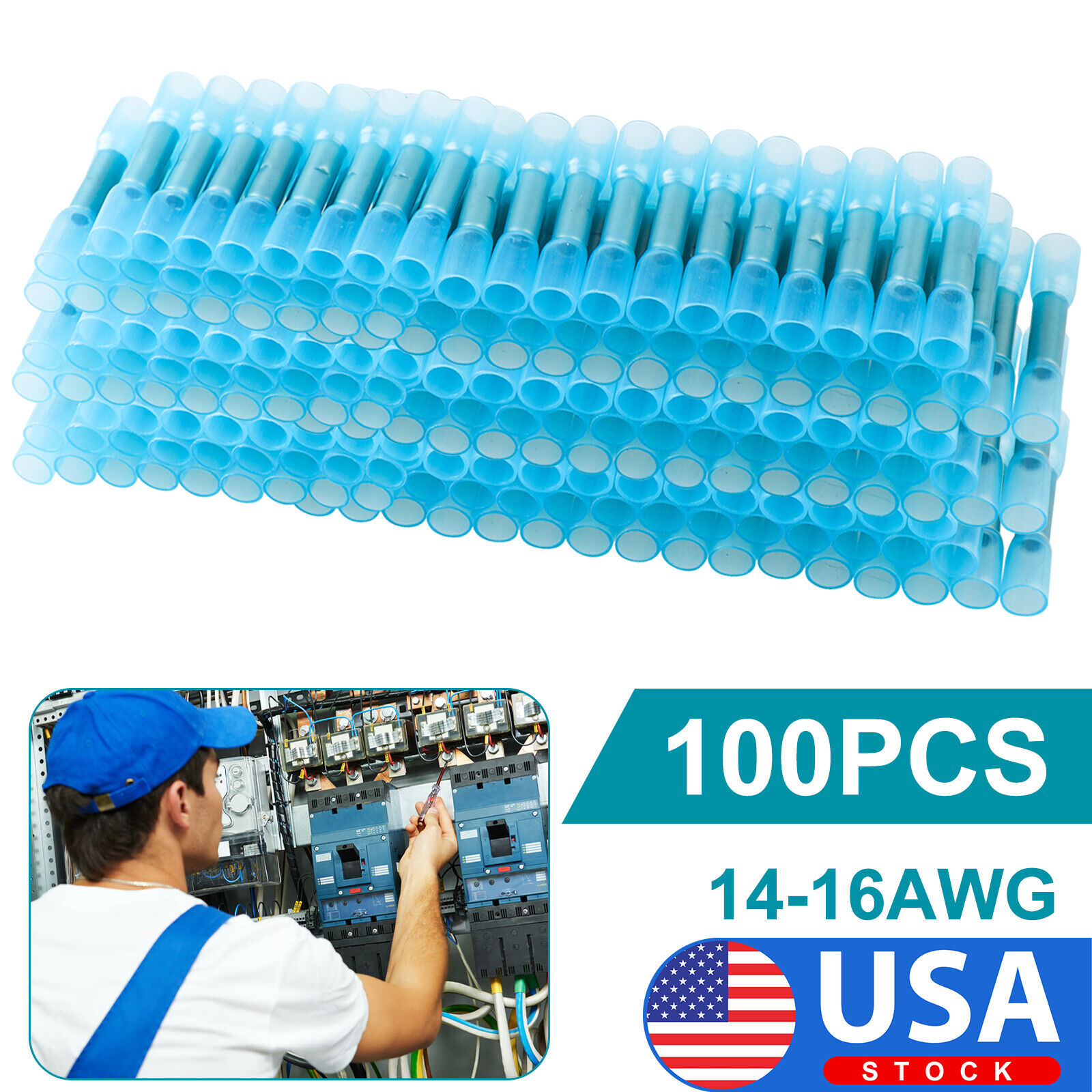 100Pcs 16-14 AWG Heat Shrink Butt Wire Splice Seal Connector Crimp Terminals Kit