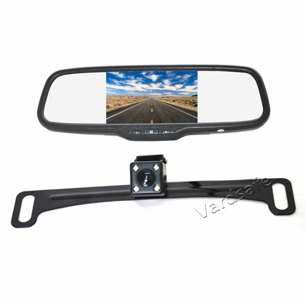 License Plate Rear View Camera + Clip-on Mirror Monitor Kit for Car RV Truck SUV
