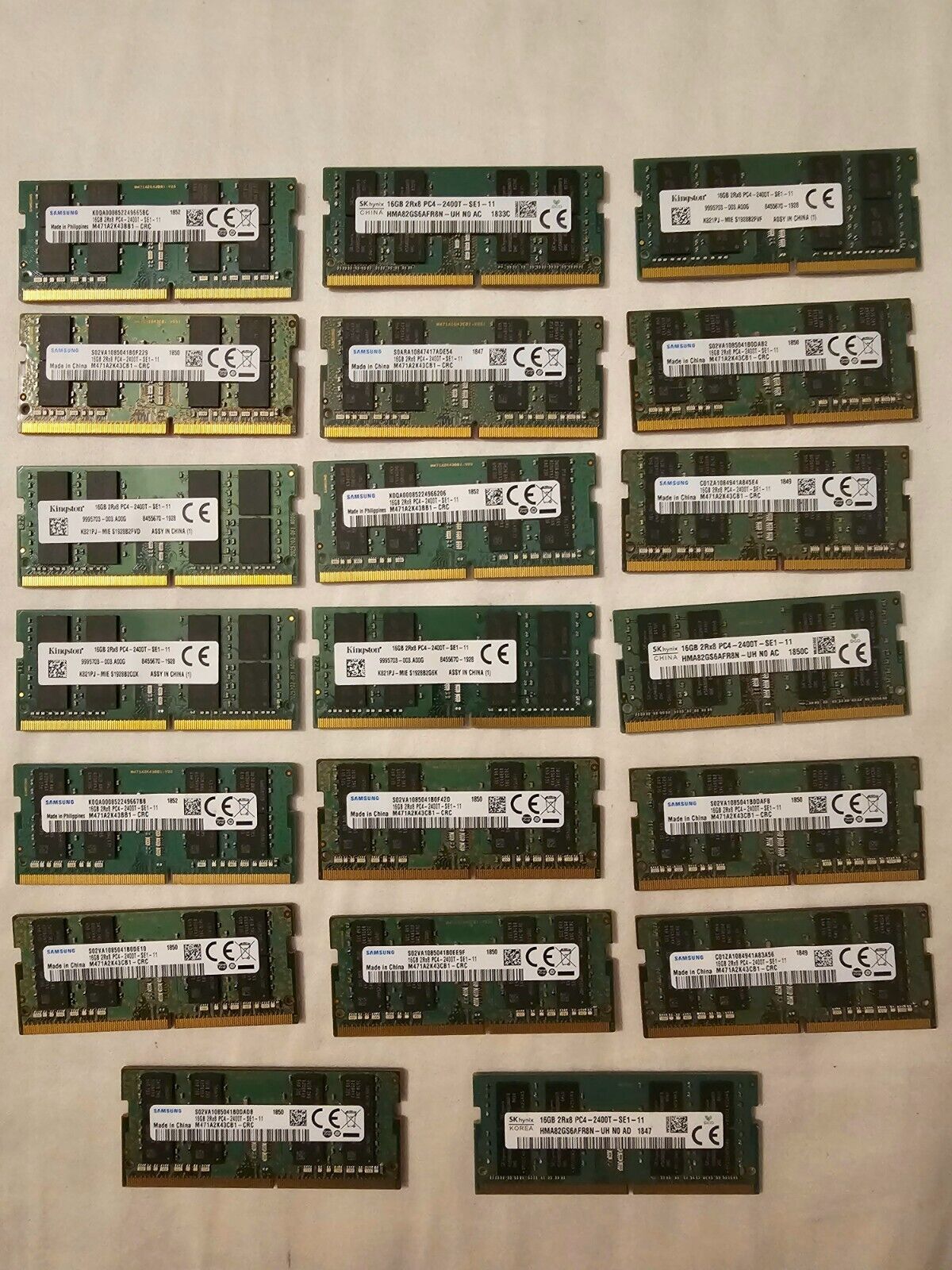 🌟 Lot of 20 -  16GB PC4-2400T RAM Modules - Great Condition, Various Brands 🌟