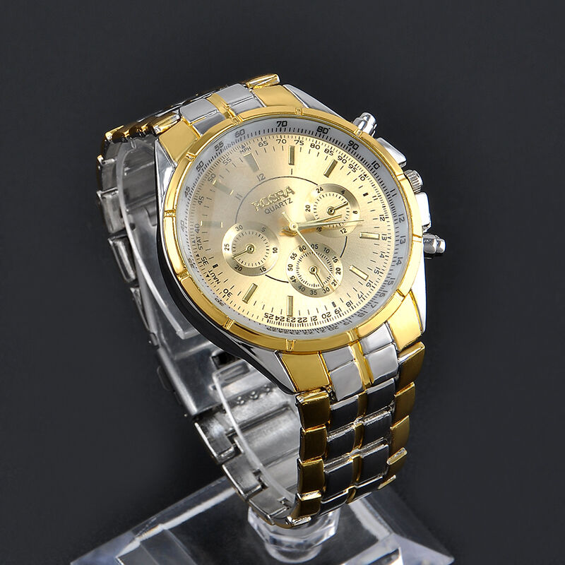 Gold Men's Luxury Stainless Steel Watches Date Dial Analog Quartz Wrist Watch F9