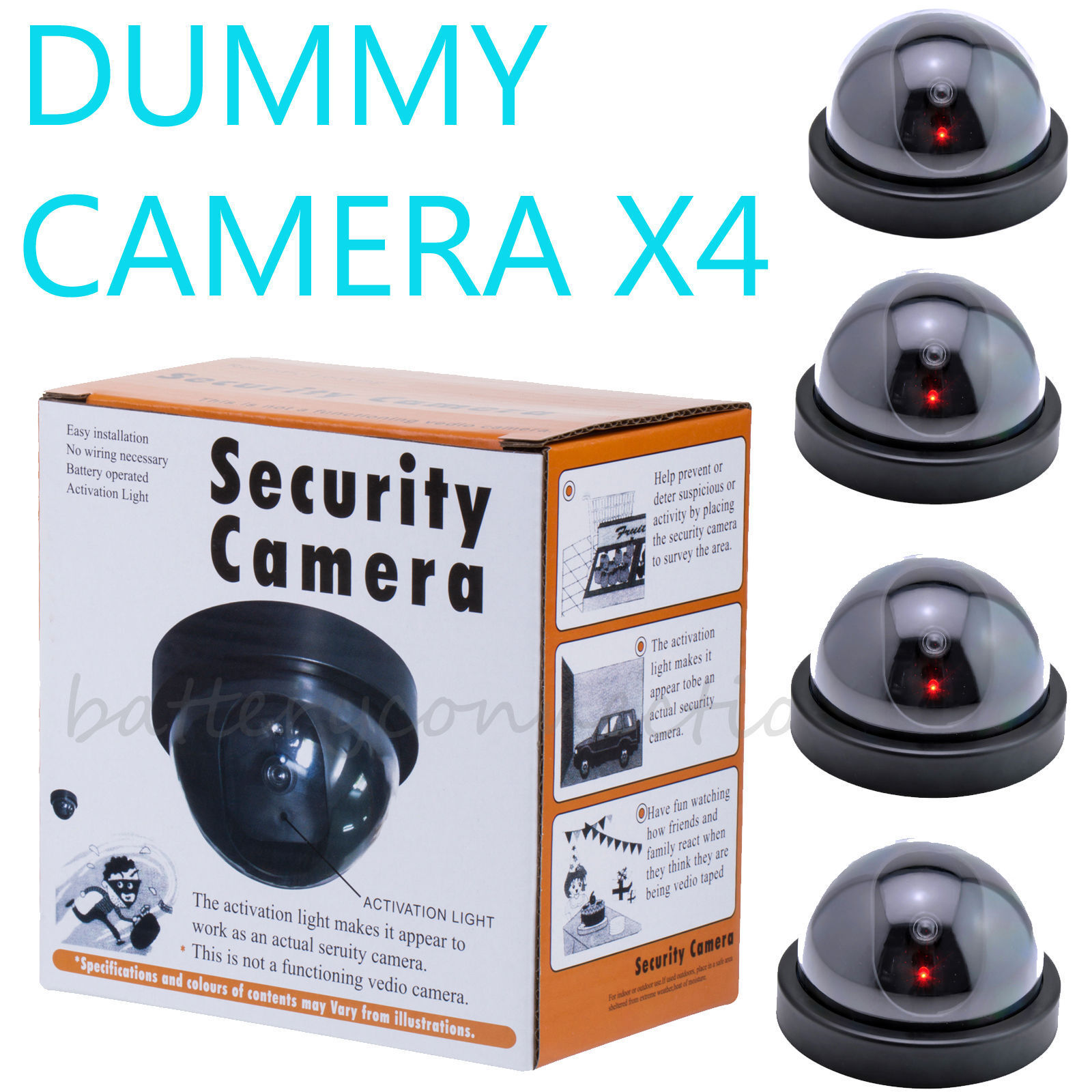 4 Fake Dummy Dome Surveillance Security Camera with LED Sensor Light 