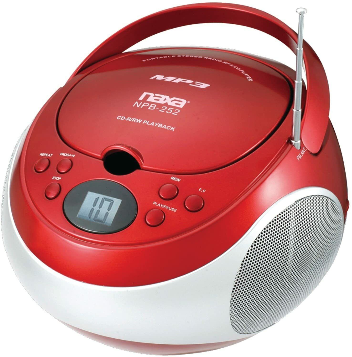 Naxa NPB-252 Portable MP3 CD Player with AM/FM Stereo Radio & AUX - Red