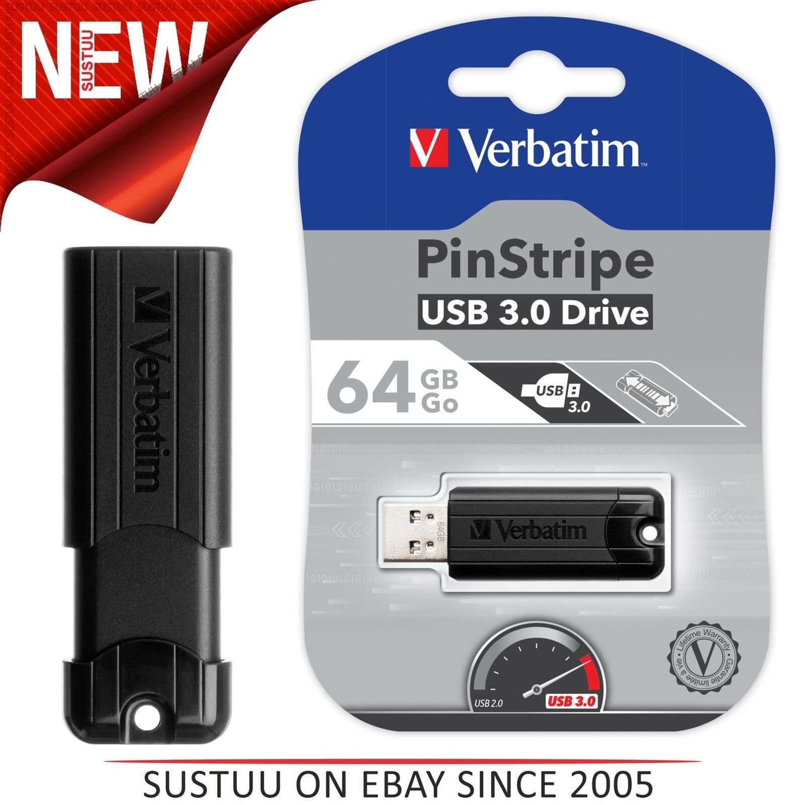 Verbatim 49318 64GB Store n Go Pinstripe USB 3.0 Flash Stick Pen Memory Drive