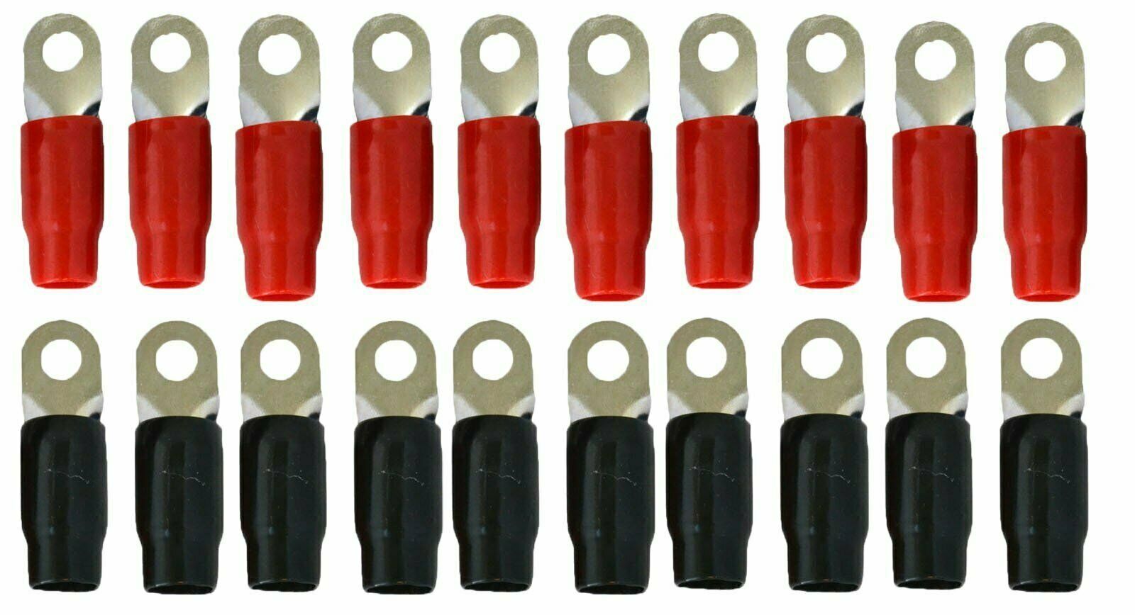 SoundBox 0 Gauge Ring Terminal 20 Pack For 1/0 AWG Wire - Red/Black Boots- 5/16
