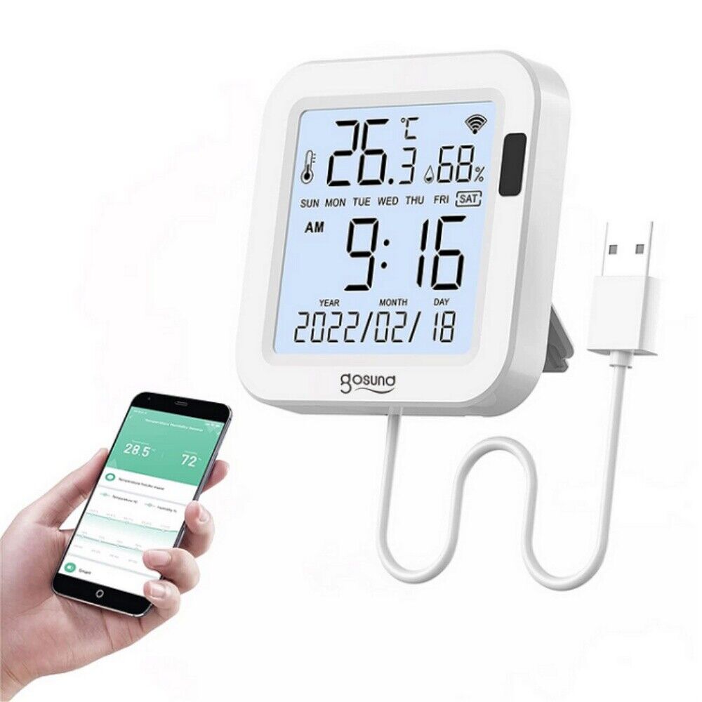 Gosund Indoor Digital Thermometer WiFi Humidity Monitor Alexa Google Home Tuya