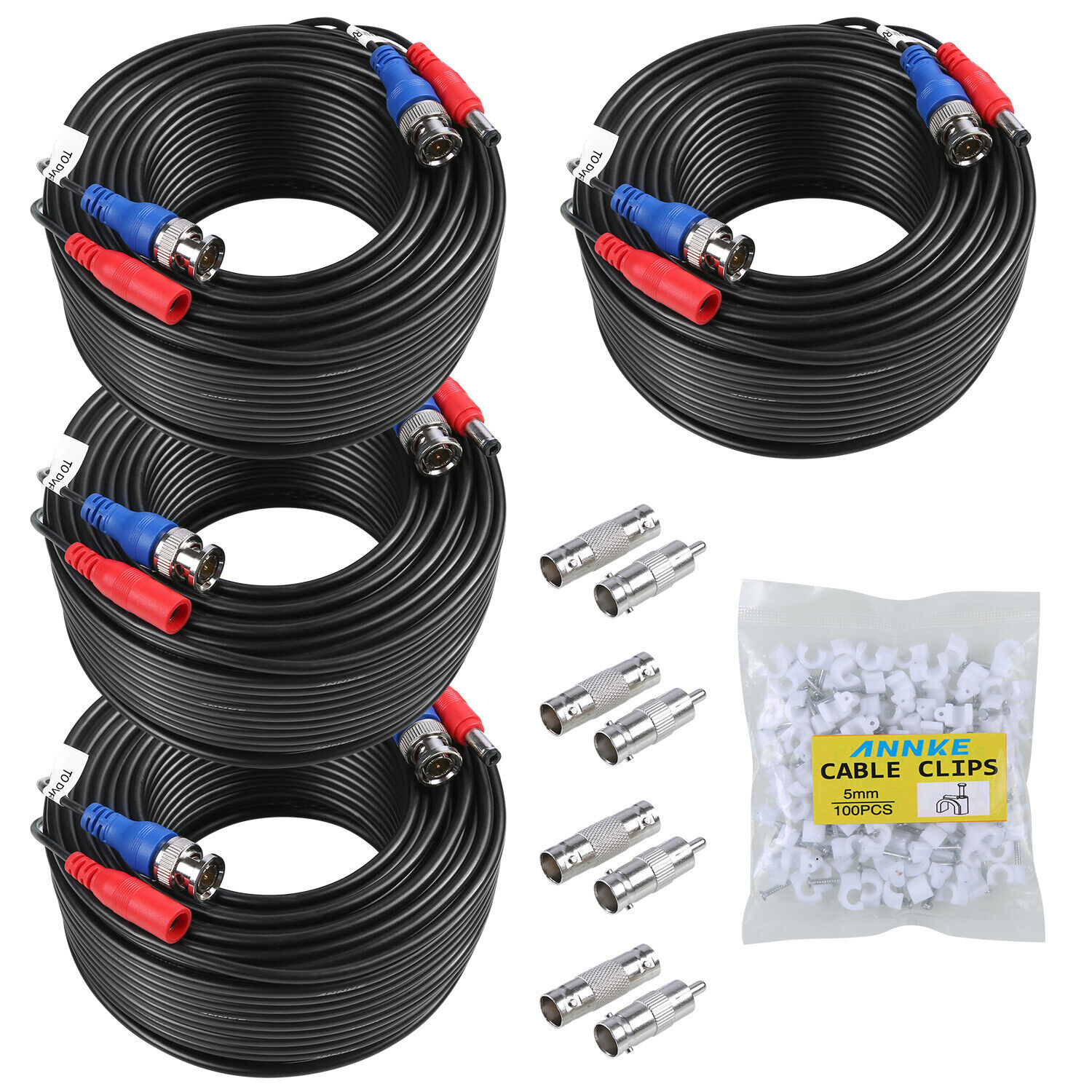 ANNKE 4x100ft Security Camera Video Power Cable BNC RCA CCTV DVR Extension Cord
