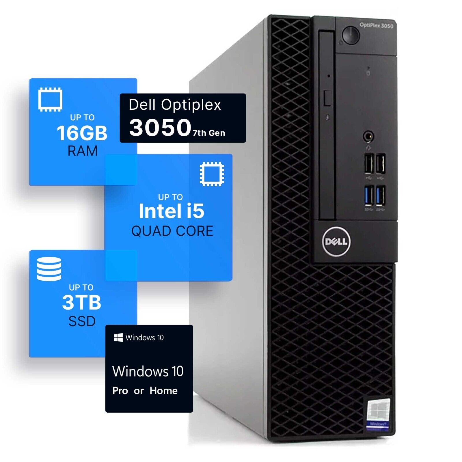 Dell Desktop Computer PC I5 up to 16GB RAM 3TB SSD HDD Windows 10 Pro WiFi BT