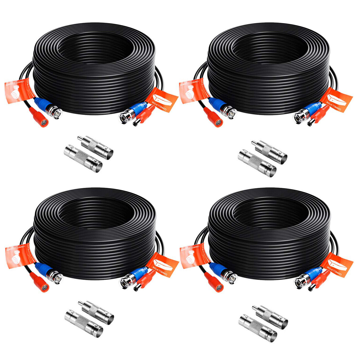 ZOSI 4pcs 100ft Video Power Cable BNC RCA Cord Wire for Security Camera System