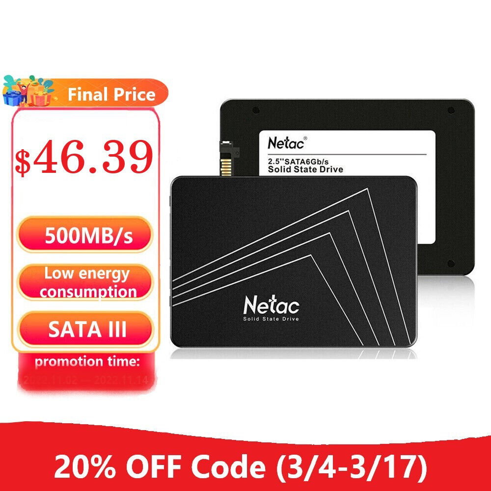 Netac 1TB SSD 2.5'' SATA III 6 Gb/s Internal Solid State Drive 500MB/s MAC/PC