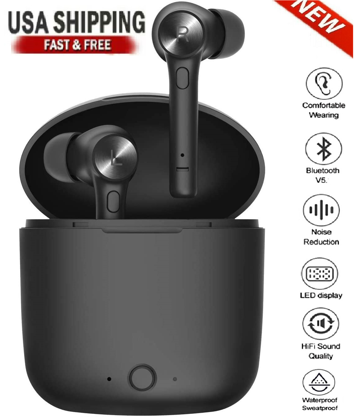 Bluetooth Waterproof Headset TWS 5.0 Wireless Earphone Earbuds Headphones Stereo