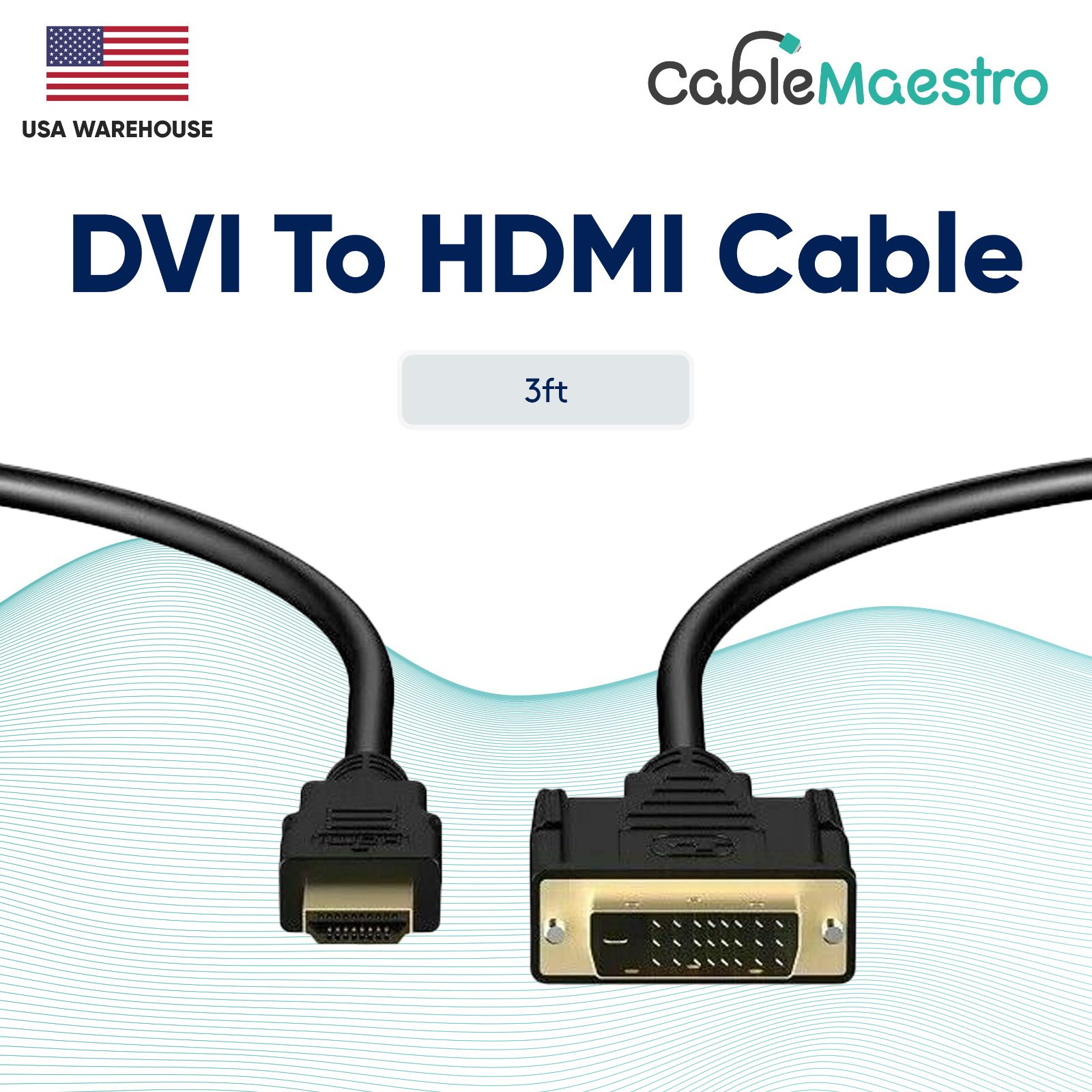 DVI-D To HDMI Male To Male Cable Gold 24+1 HDTV PC Display Wire Monitor 1.5-25FT