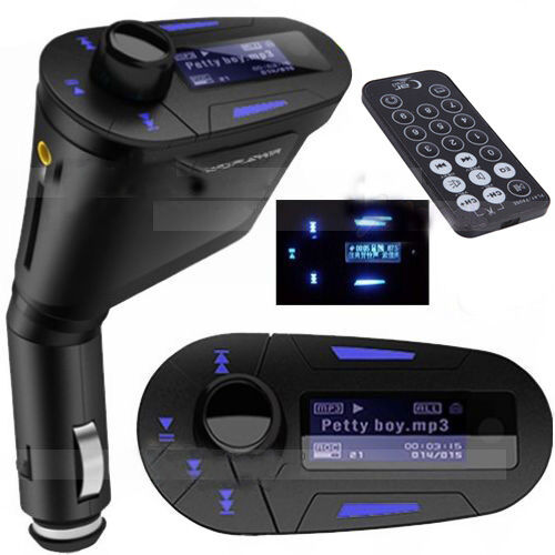 Car Kit MP3 Player Wireless FM Transmitter Modulator USB SD MMC LCD Remote Blue