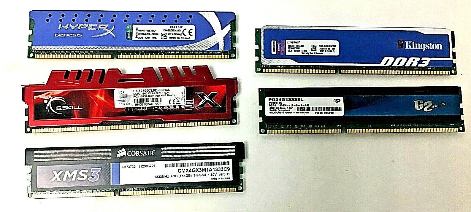 Lot of 5 DDR3 RAM DIMMs Modules GSkill Kingston Patriot Corsair