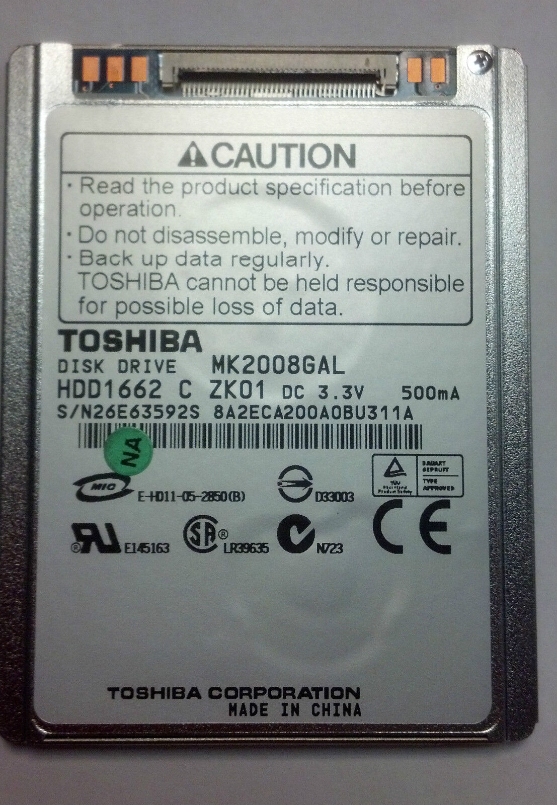 TOSHIBA MK2008GAL 20GB ZIF 1.8\