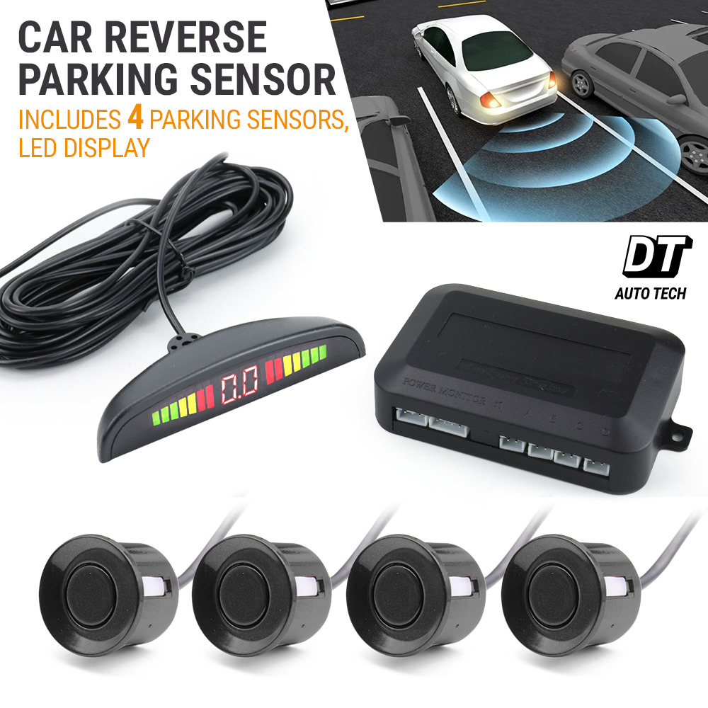 4 Parking Sensors LED Car Auto Backup Reverse Rear Radar System Alert Alarm Kit