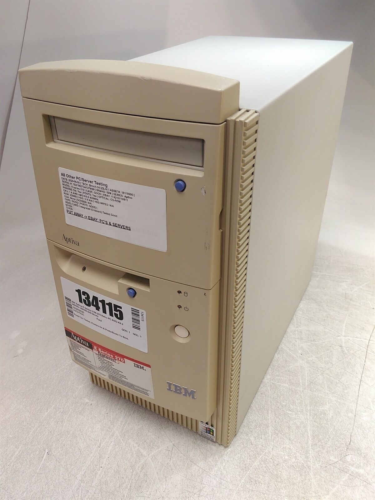 IBM Aptiva E Series 2158-270 Retro PC AMD K6-2 400MHz 256MB 0HD Boots