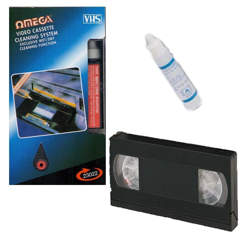 VCR Video Cleaner VHS Cassette Recorder Tape Head Cleaner System & Fluid Wet/Dry