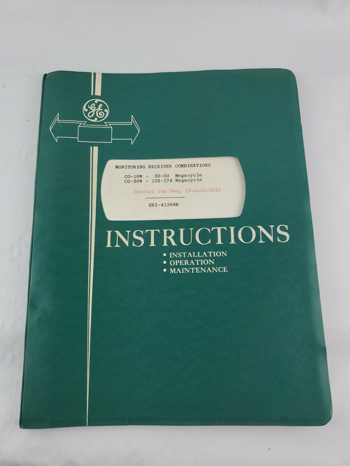 General Electric GE Monitoring Receiver CO-30W Instruction Manual 19-4424-2010