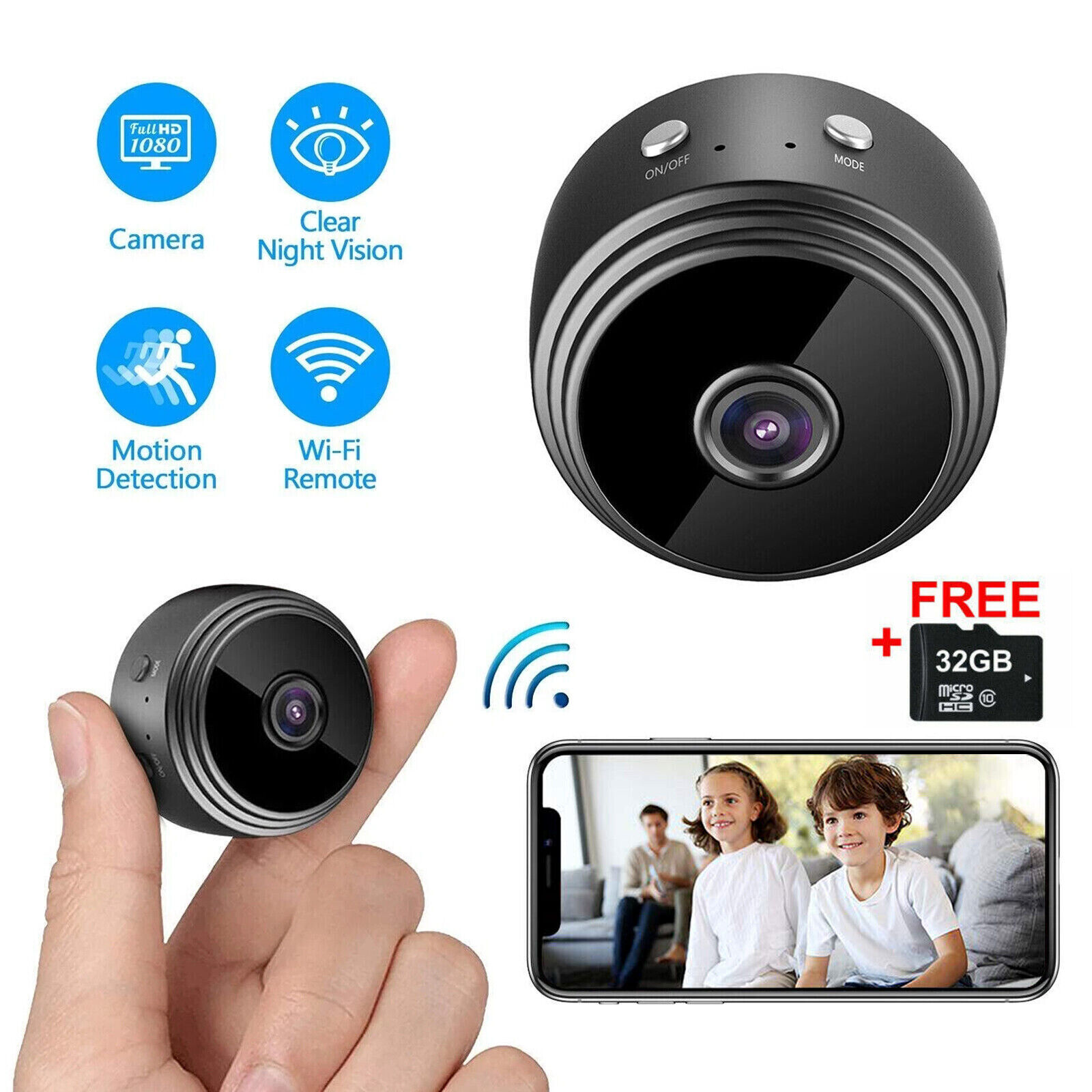 1080P HD Mini WIFI Wireless Hidden Spy Camera 32G Security Cam Network Monitor