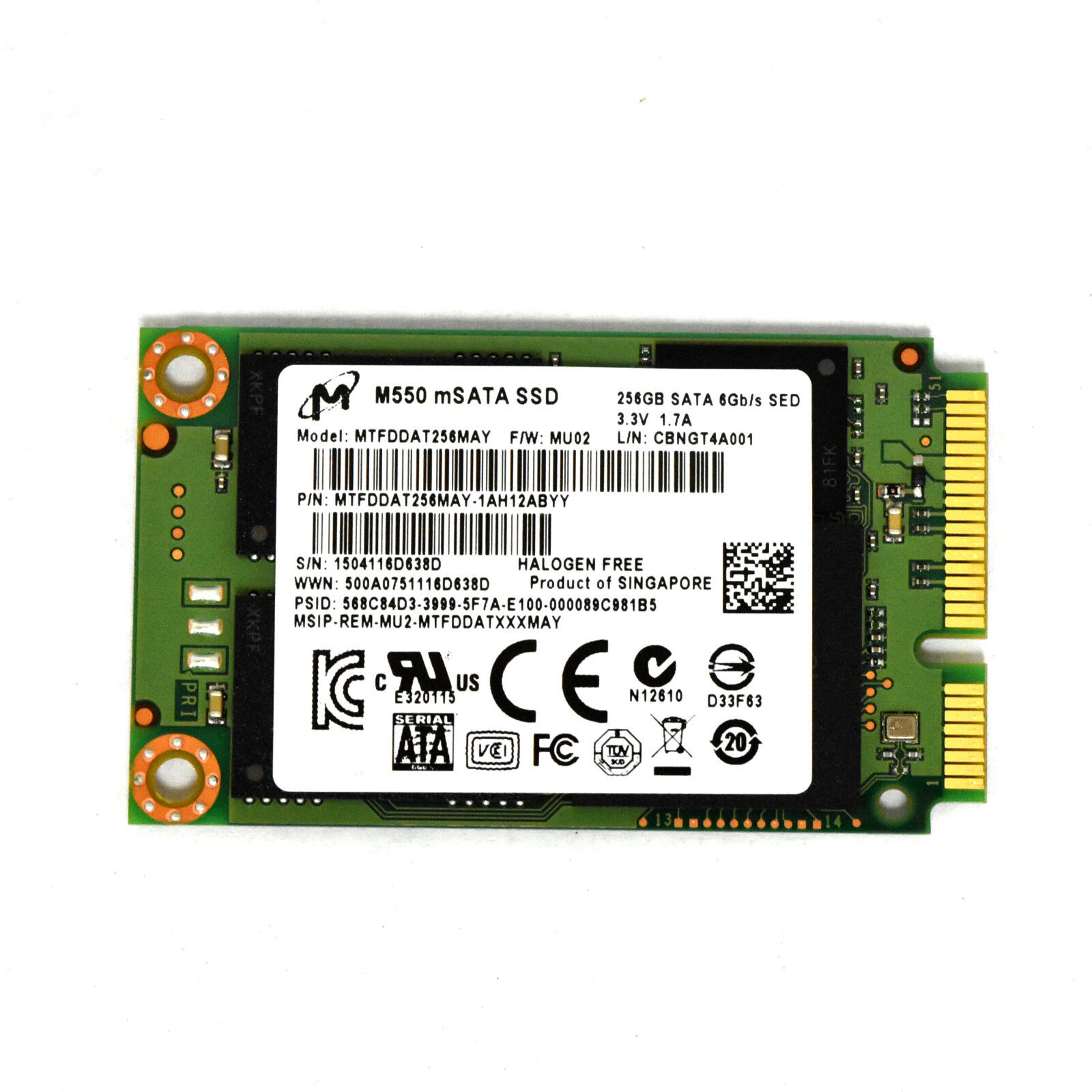 Micron M550 MTFDDAT256MAY 256GB SATA III mSATA Internal SSD Drive NEW w/warranty