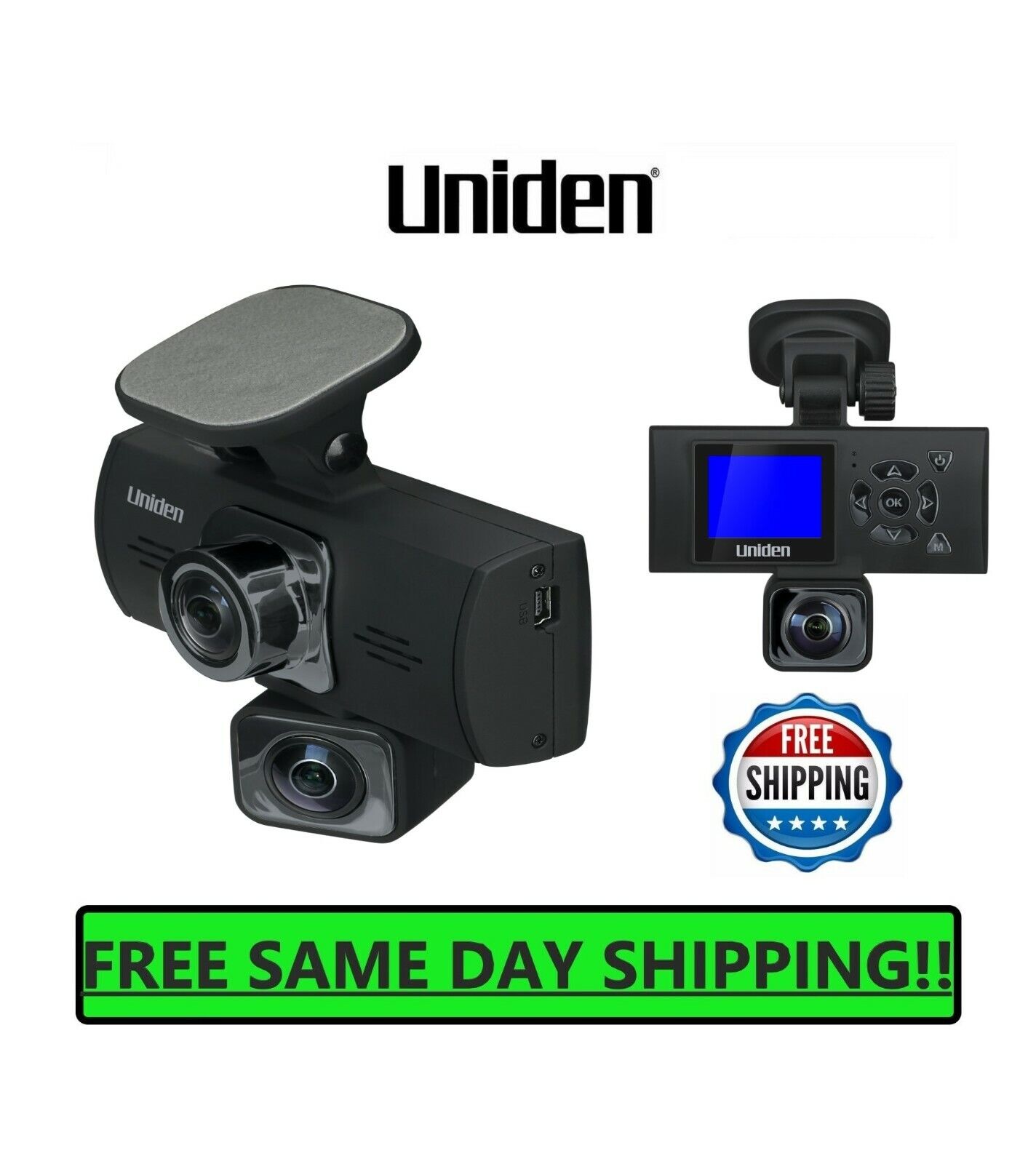 UNIDEN Dash Cam Dual Camera Auto Video Recorder Front Rear 1080P Mount Mirror 