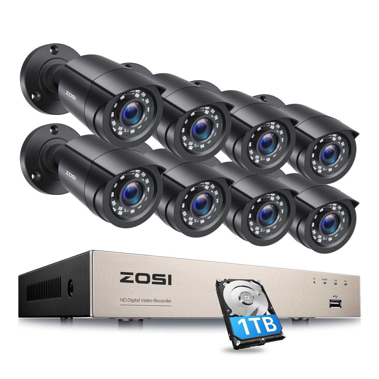 ZOSI 5MP Lite 8CH DVR 1080P Security Camera System with Hard Drive 1TB Outdoor