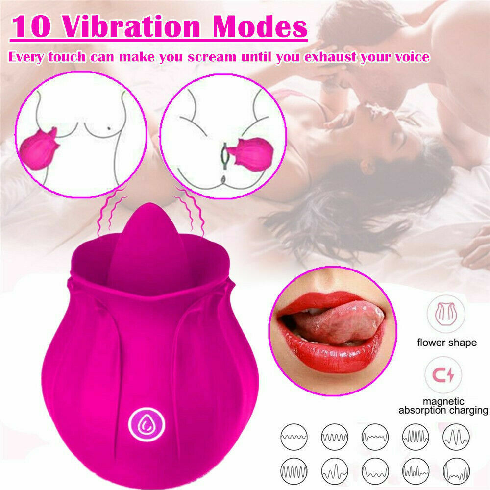 Waterproof Tongue Oral Clit Licking Rose Vibrator G Spot Dildo Sex Toy Women USA