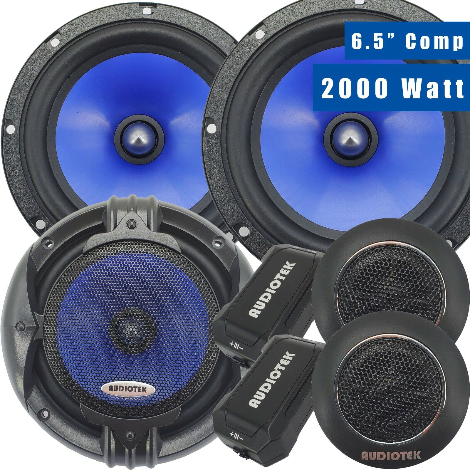 (2) Pairs 65C 2000W 6.5-Inch 2-Way Car Audio Component Speaker System 6-1/2in