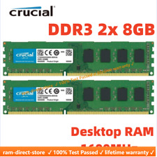 CRUCIAL DDR3 1600MHz 2x 8GB 16GB PC3-12800 Desktop Memory RAM 240pin DIMM 16G 8G picture